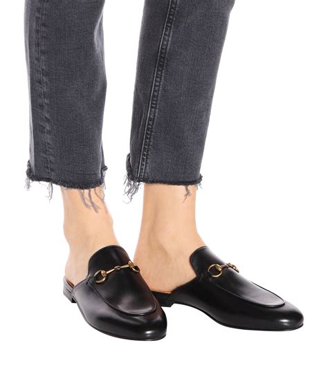 gucci princetown black leather|Gucci princetown striped slippers.